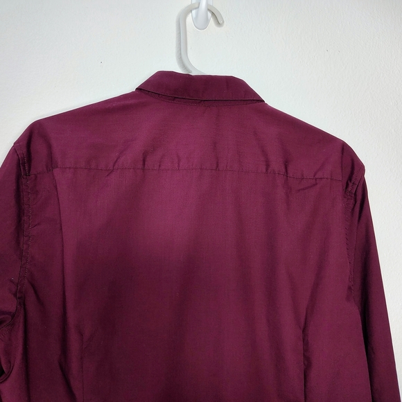 H&M Men's Burgundy Slim Fit Long Sleeve Collared Dress Shirt Sz M Cotton Blend - Picture 6 of 9